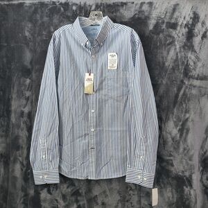 Izod Saltwater BLUES  UNTUCKED Slim Fit Length Blue Striped Men's Shirt XL